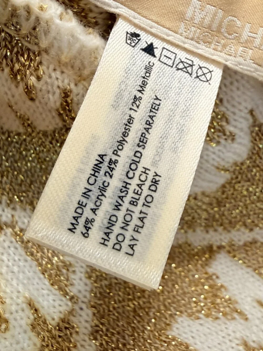 MICHAEL by MICHAEL KORS Logo Beanie Hat, Cream/Gold Metallic, One Size Like New